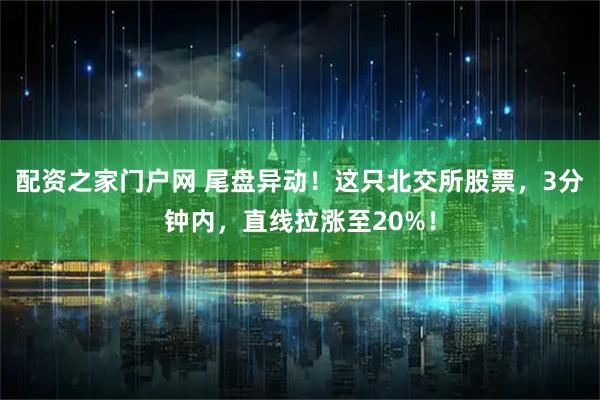 配资之家门户网 尾盘异动！这只北交所股票，3分钟内，直线拉涨至20%！